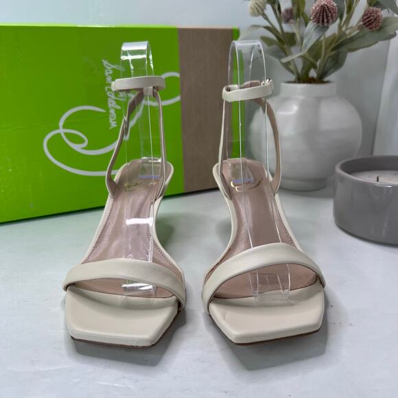 Sam Edelman Rayelle Leather Kitten Heel Sandals Cream Women 6.5M/EU37 Tried On - Picture 2 of 11